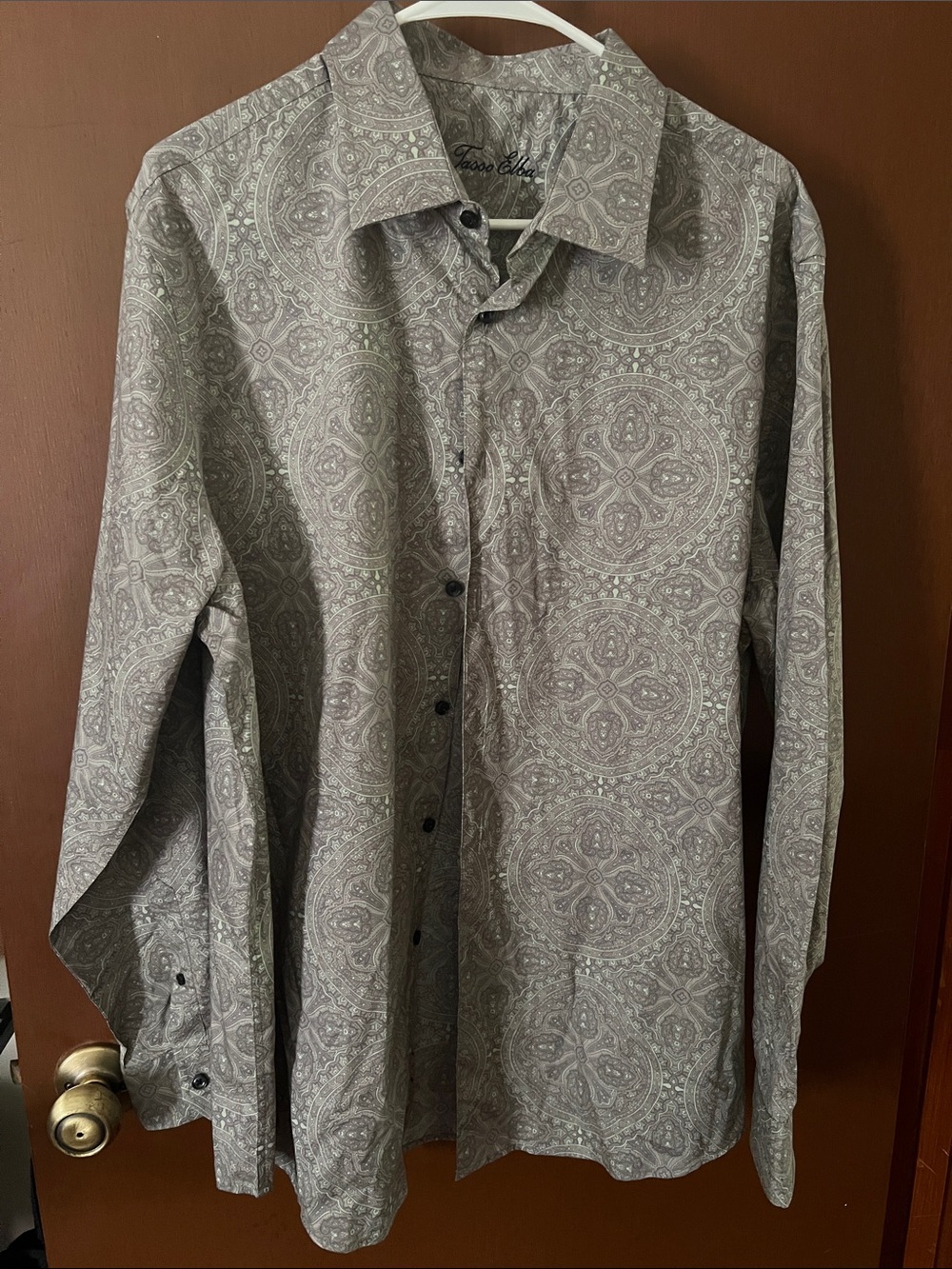 Tasso Elba Gray Paisley Long-Sleeve Button-Up Shirt